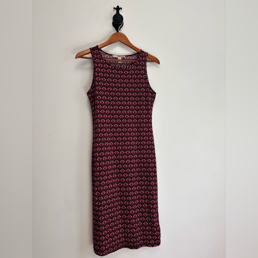 Forever 21 Pink and Black Patterned Midi Dress